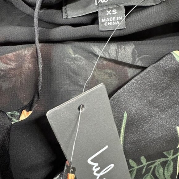 NWT Lulus Let's Be Fringe Black Floral Print Satin One-Shoulder Midi Dress - Picture 7 of 9